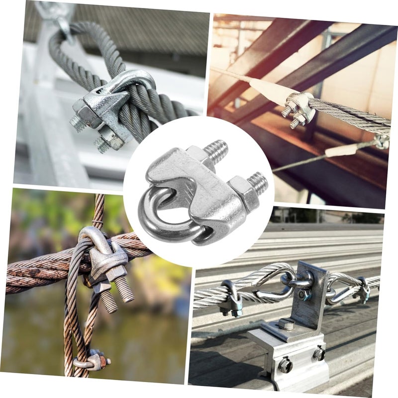 STOBAZA 6pcs Stainless Steel Wire Rope Cable Clamp Tensioner Silver Double Rope Clamp - Image 4